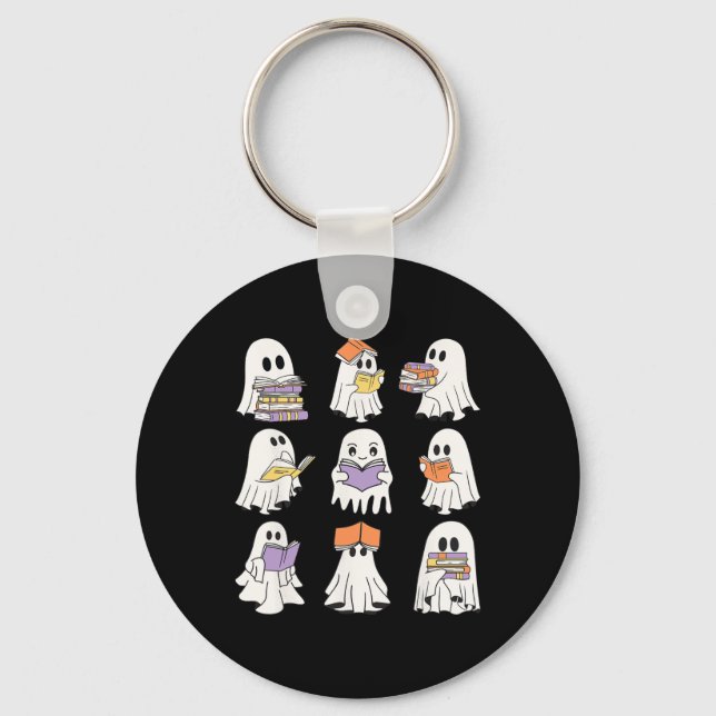 Cute Ghost Reading Books Funny Halloween Books Lov Key Ring (Front)