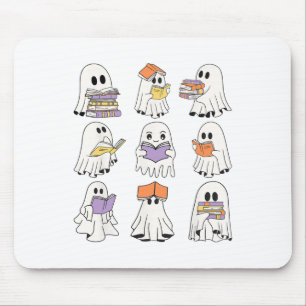 Cute Ghost Reading Books Funny Halloween Books Lov Mouse Pad