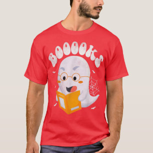 Cute Ghost Reading Booooks Book Teacher Halloween T-Shirt