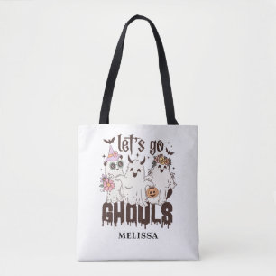 Cute Ghost Retro Halloween Let's Go Ghouls Tote Bag