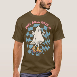 Cute Ghost Riding on Roller Skates Funny Halloween T-Shirt