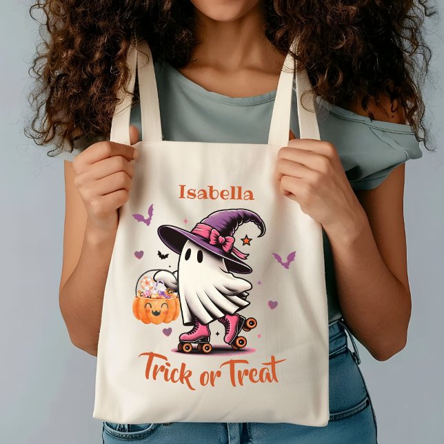 Cute Ghost Roller Skating Trick or Treat Custom Tote Bag (Creator Uploaded)