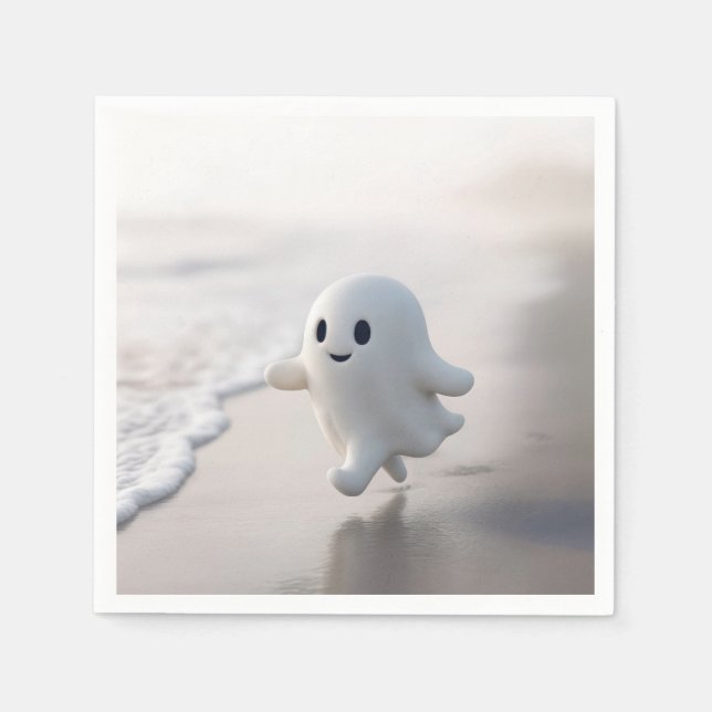 Cute Ghost Running On a Beach Napkin (Front)