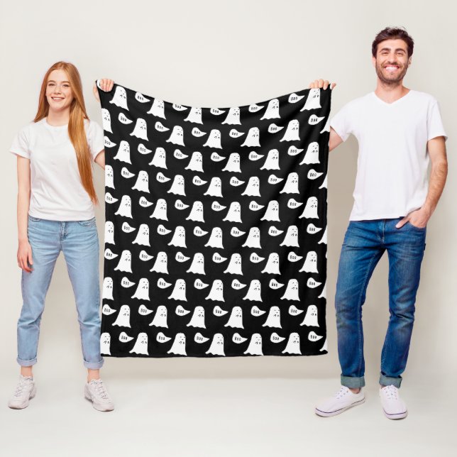 Cute Ghost Says Boo Pattern Halloween Fleece Blanket (In Situ)