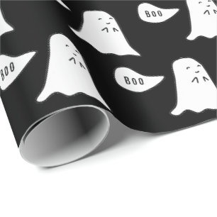 Cute Ghost Says Boo Pattern Halloween Wrapping Paper