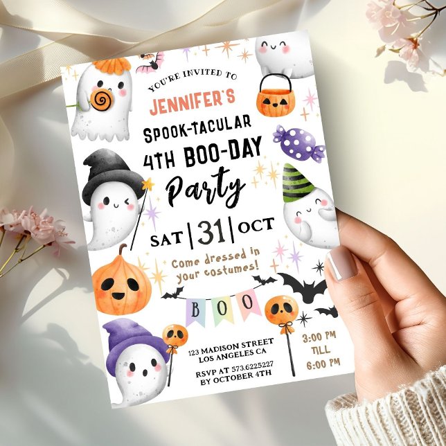 Cute Ghost Spooktacular Halloween 4th Birthday  Invitation (Creator Uploaded)