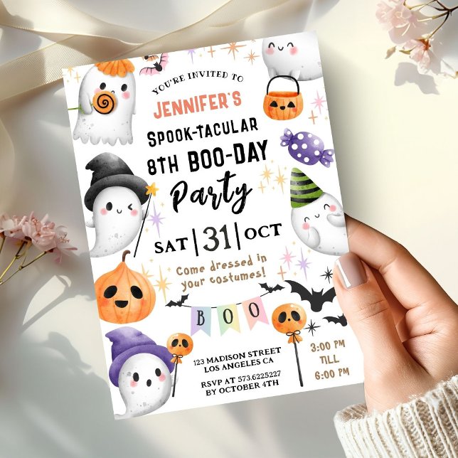 Cute Ghost Spooktacular Halloween 8th Birthday  Invitation (Creator Uploaded)