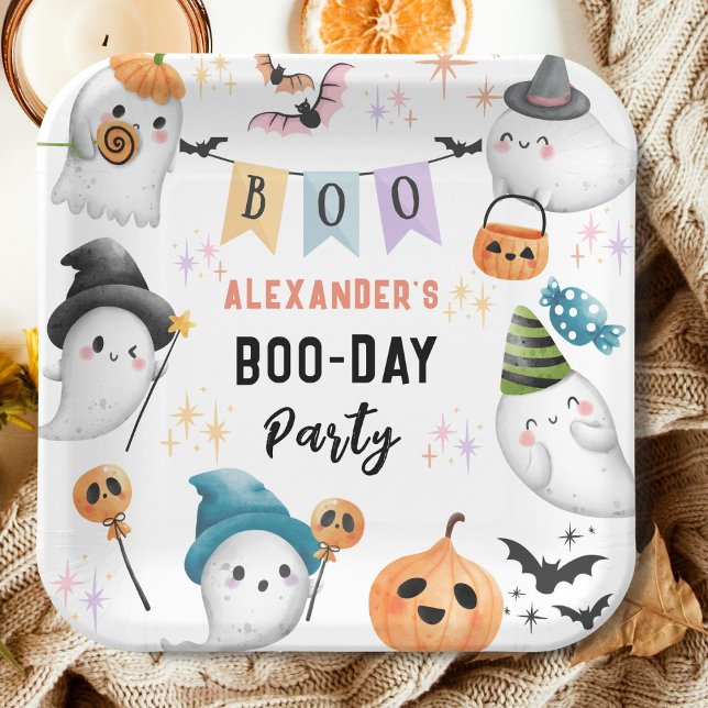 Cute Ghost Spooktacular Halloween Birthday Boy Paper Plate (Creator Uploaded)