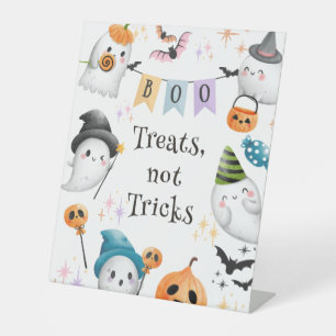 Cute Ghost Spooktacular Halloween Birthday Boy Pedestal Sign