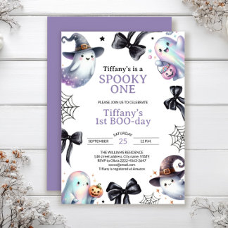 Cute ghost spooky Halloween 1 birthday Invitation