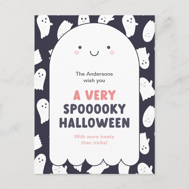 Cute Ghost Spooky Halloween Wishes Postcard (Front)