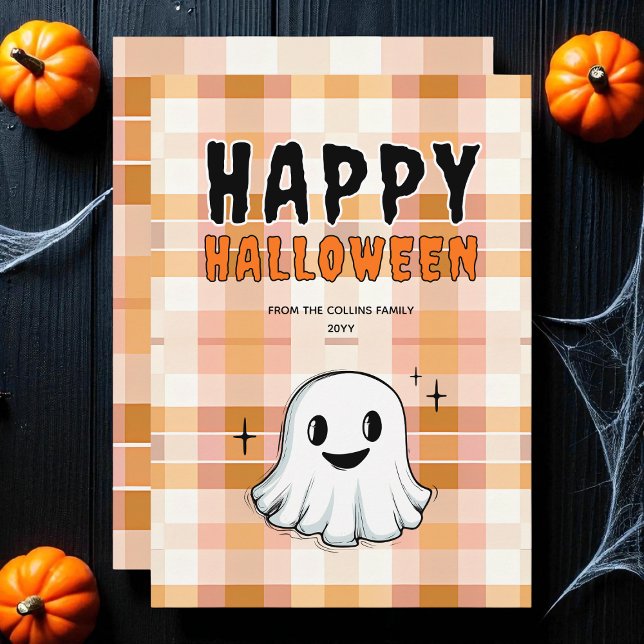 Cute Ghost Spooky Orange and Black Happy Halloween Holiday Card (Cute Ghost Spooky Orange and Black Happy Halloween Holiday Card)