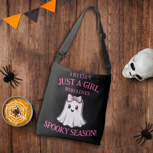 Cute Ghost Spooky Season Halloween  Crossbody Bag (Custom Just a Girl Who Loves Spooky Season Cross Body Bag!)