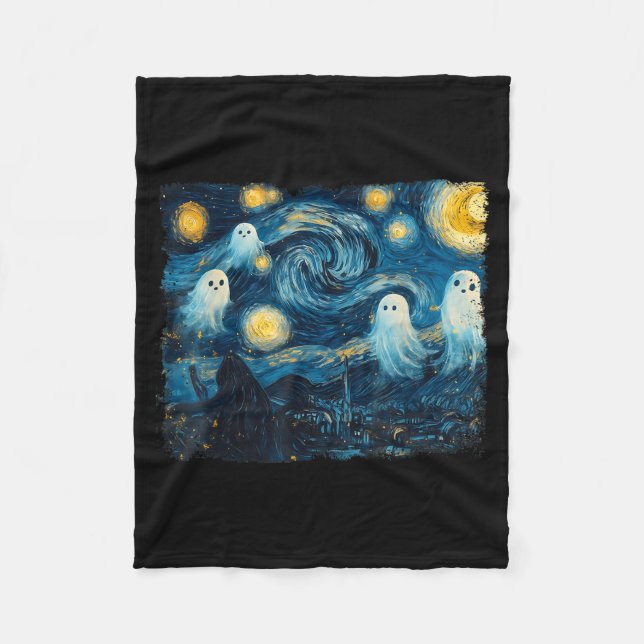 Cute Ghost Starry Night Halloween Soky Retro Van G Fleece Blanket (Front)