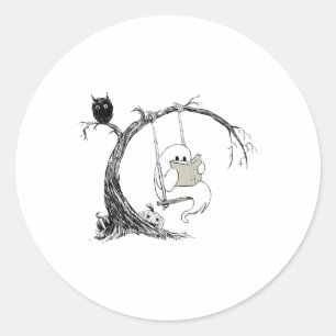 Cute Ghost Swinging Reading Book Halloween Ghost C Classic Round Sticker