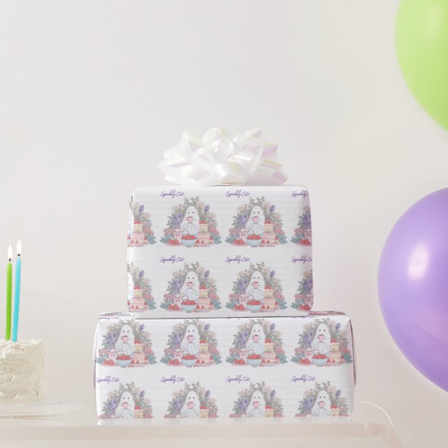 Cute Ghost Tea Party Wrapping Paper | Spooky Sweet (Party Gifts)