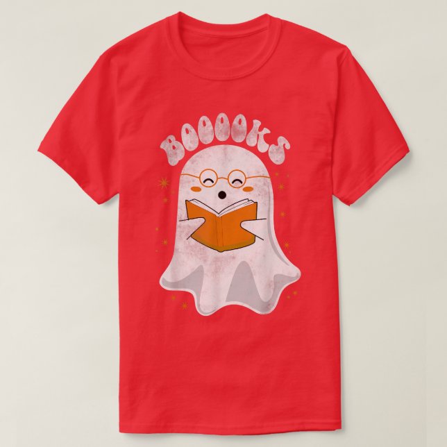 Cute Ghost Top Halloween Book Teacher Booooks Read (Design Front)