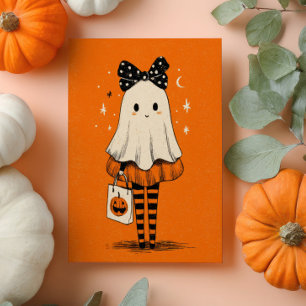 Cute Ghost Trick or Treat Burnt Orange Halloween Card