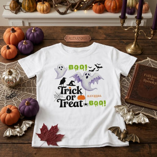 Cute Ghost Trick or Treat Custom Name Halloween T-Shirt