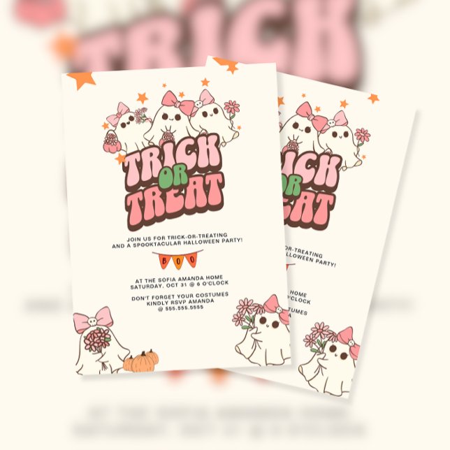 Cute Ghost Trick or Treat Halloween Party Invitation (Creator Uploaded)