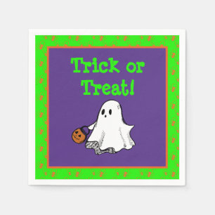 Cute Ghost Trick or Treat Halloween Party Napkin