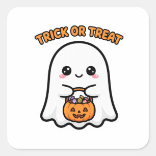 Cute Ghost Trick or Treat Halloween Square Sticker