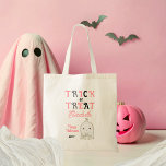 Cute Ghost Trick or Treat Halloween Tote Bag<br><div class="desc">Cute rosy-cheeked ghost pink accents "Trick or Treat" "Happy Halloween" holiday design.  Composite design by Holiday Hearts Designs.</div>