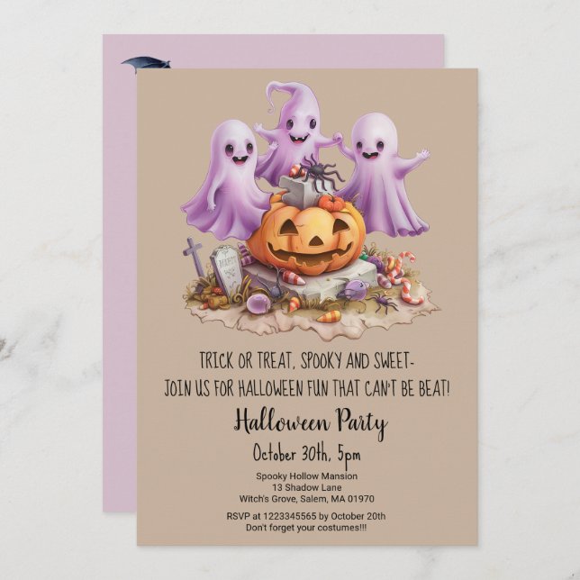 Cute Ghost Trick or Treat Pumpkin Halloween Party  Invitation (Front/Back)