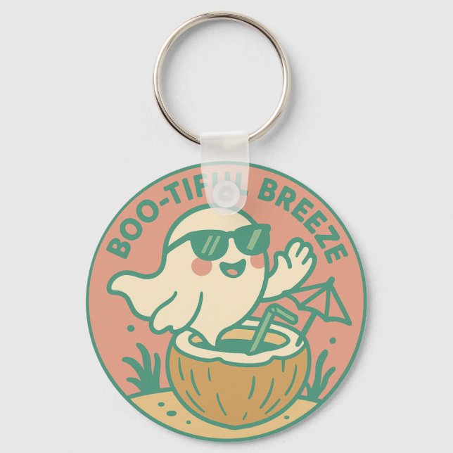 Cute Ghost Tropical Drink Key Ring (Front)