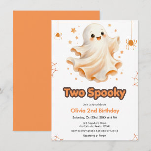 Cute Ghost Two Spooky Halloween 2nd Birthday Invitation