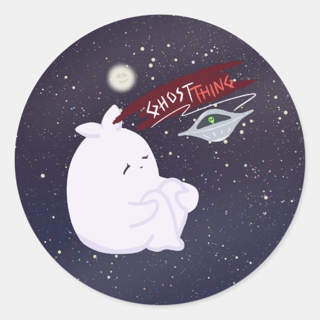 Cute Ghost & UFO Sticker (Front)