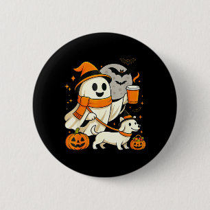 Cute Ghost Walking Dachshund Spooky Season 6 Cm Round Badge