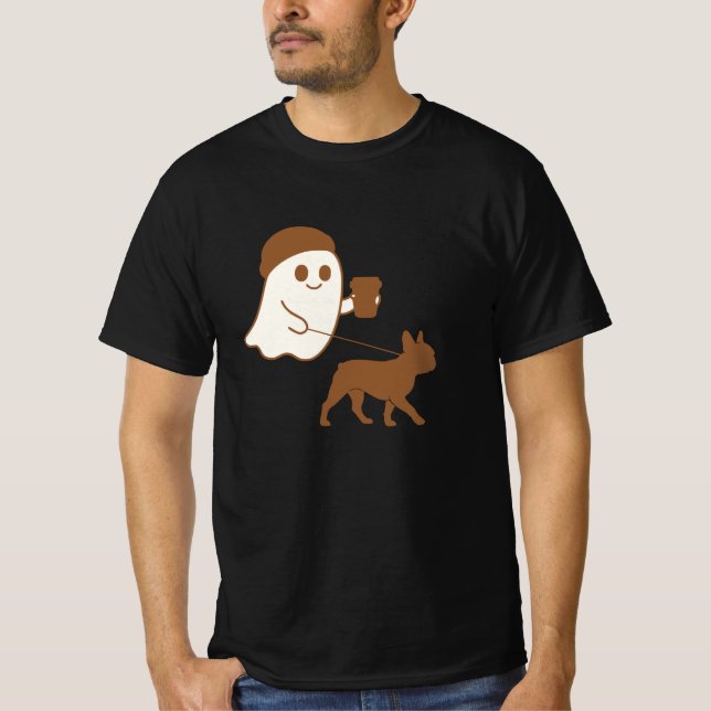 Cute Ghost Walking Frenchie T-Shirt (Front)