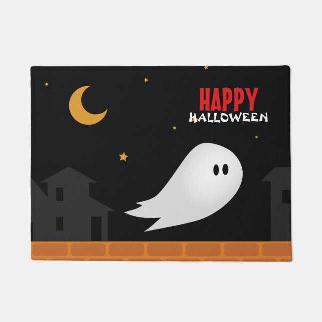 Cute ghost wandering in streets at night  doormat (Front)
