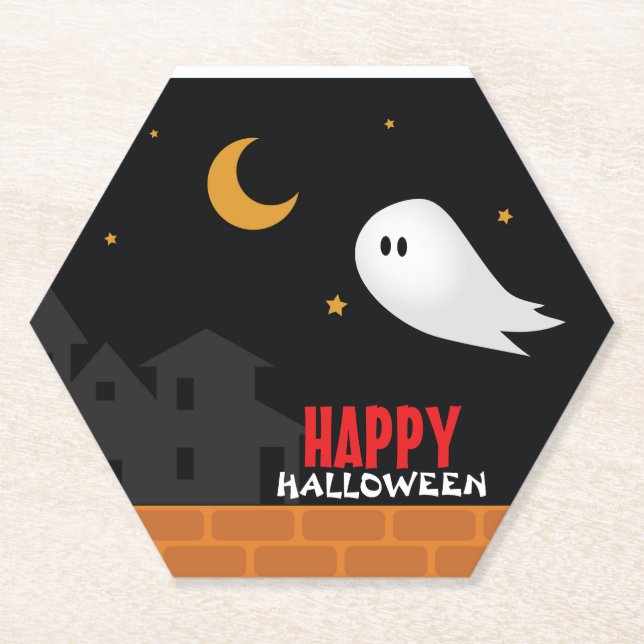 Cute ghost wandering in streets at night paper coaster (Front)