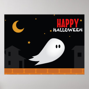 Cute ghost wandering in streets at night  poster