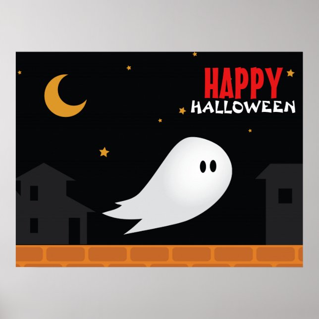 Cute ghost wandering in streets at night  poster (Front)