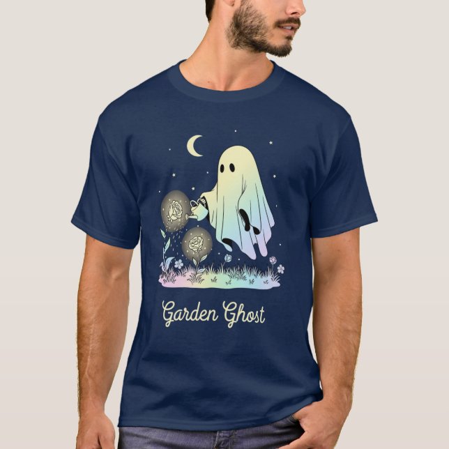Cute Ghost Watering Magical Flowers T-shirt (Front)