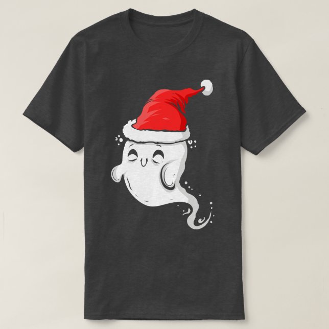 Cute Ghost Wearing Santa Hat Christmas Halloween H T-Shirt (Design Front)
