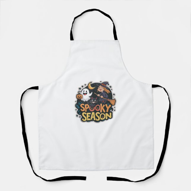 Cute Ghost Witch Black Cat Halloween Boo Ghost Spo Apron (Front)