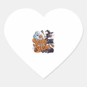 Cute Ghost Witch Black Cat Halloween Boo Ghost Spo Heart Sticker