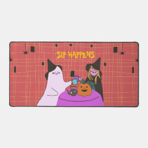Cute Ghost & Witch Halloween Desk Mat