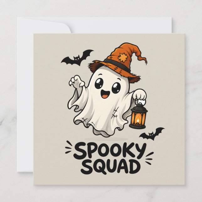 Cute Ghost Witch Hat Halloween Boo Crew Card (Front)