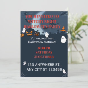 Cute Ghost Witchy Night Halloween Party Invitation