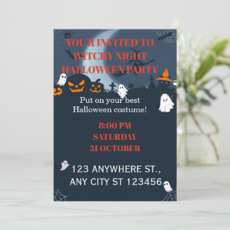 Cute Ghost Witchy Night Halloween Party Invitation