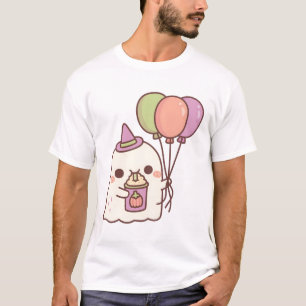 Cute Ghost With Balloons Drinking Pumpkin Spice La T-Shirt
