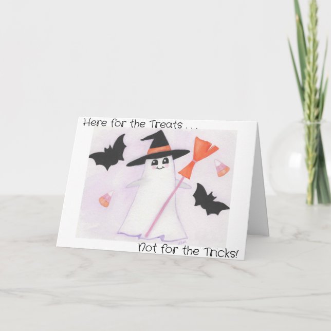 Cute Ghost with bats and candy Thank You Card (Front)