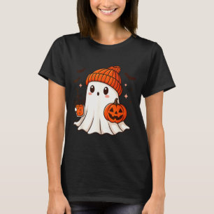 Cute Ghost with Beanie Holding Pumpkin Coffee T-Shirt