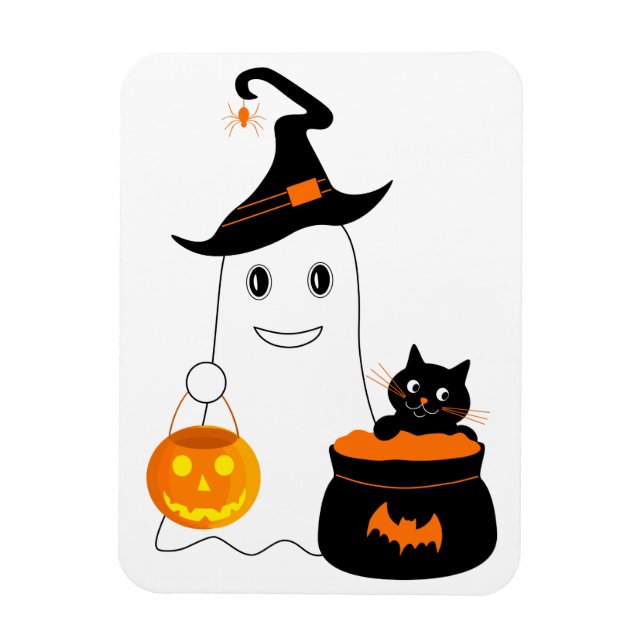 Cute ghost with black cat celebrate halloween magnet (Vertical)
