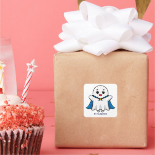 Cute Ghost with Blue Cape Square Sticker